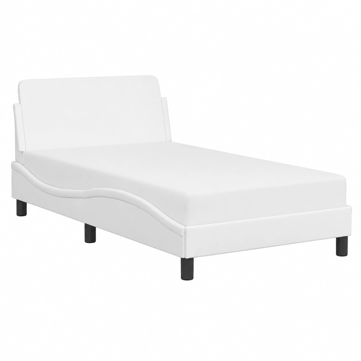 Letto Singolo 100x200 con Testiera Imbottita e Struttura in Similpelle Bianca