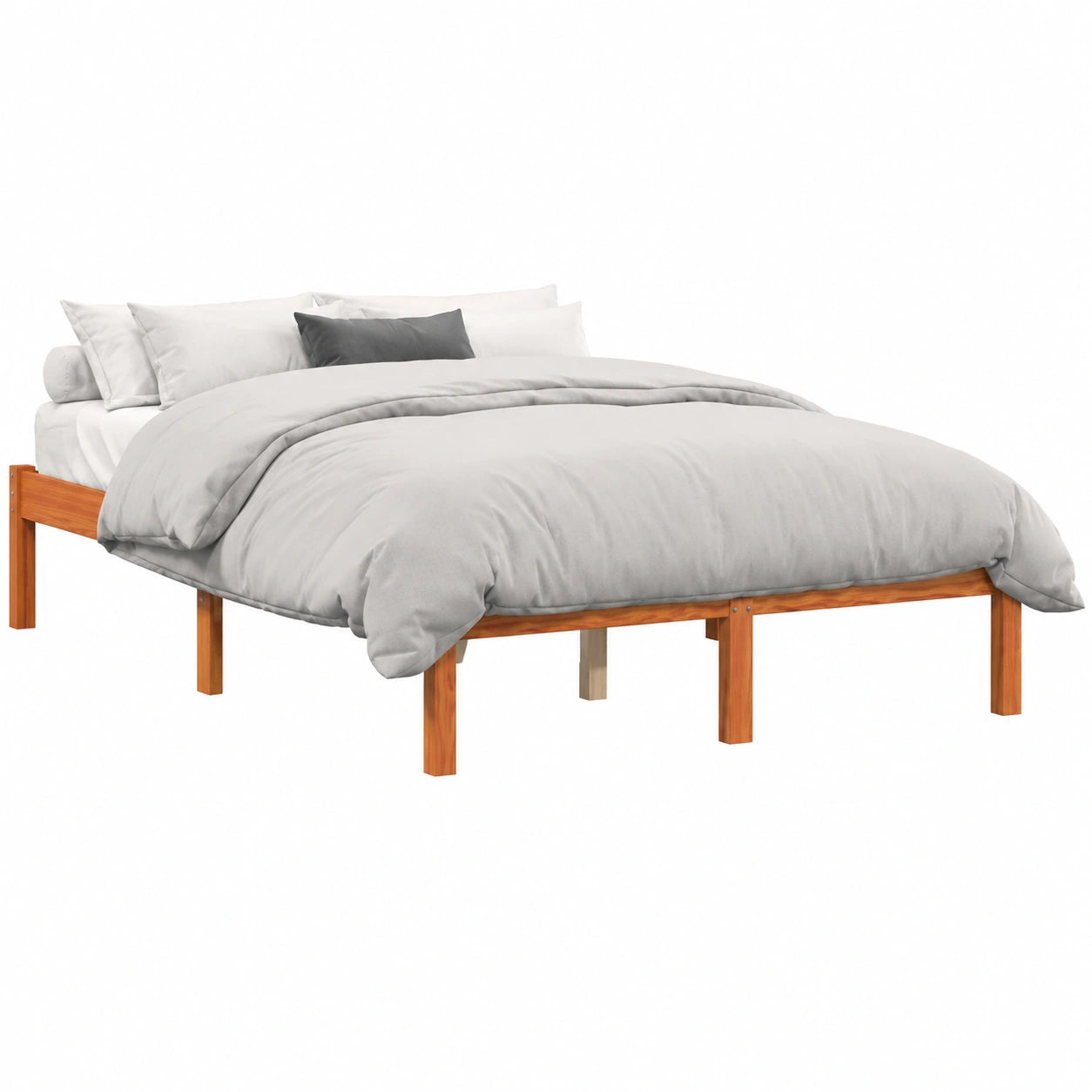 Struttura Letto in Legno Massello di Pino 140x190 cm Marrone