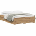 Letto Contenitore Rovere Artigianale 140x190 cm, Design Moderno Minimalista in Legno Ingegnerizzato