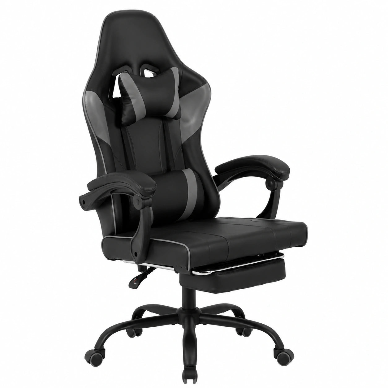 Poltrona da Gaming Ergonomica con Massaggio e Poggiapiedi Estensibile - Supporto Lombare Vibrante, Cuscino Cervicale Regolabile, Inclinazione 90-135°, Facile Montaggio, Capacità 150kg - Grigio