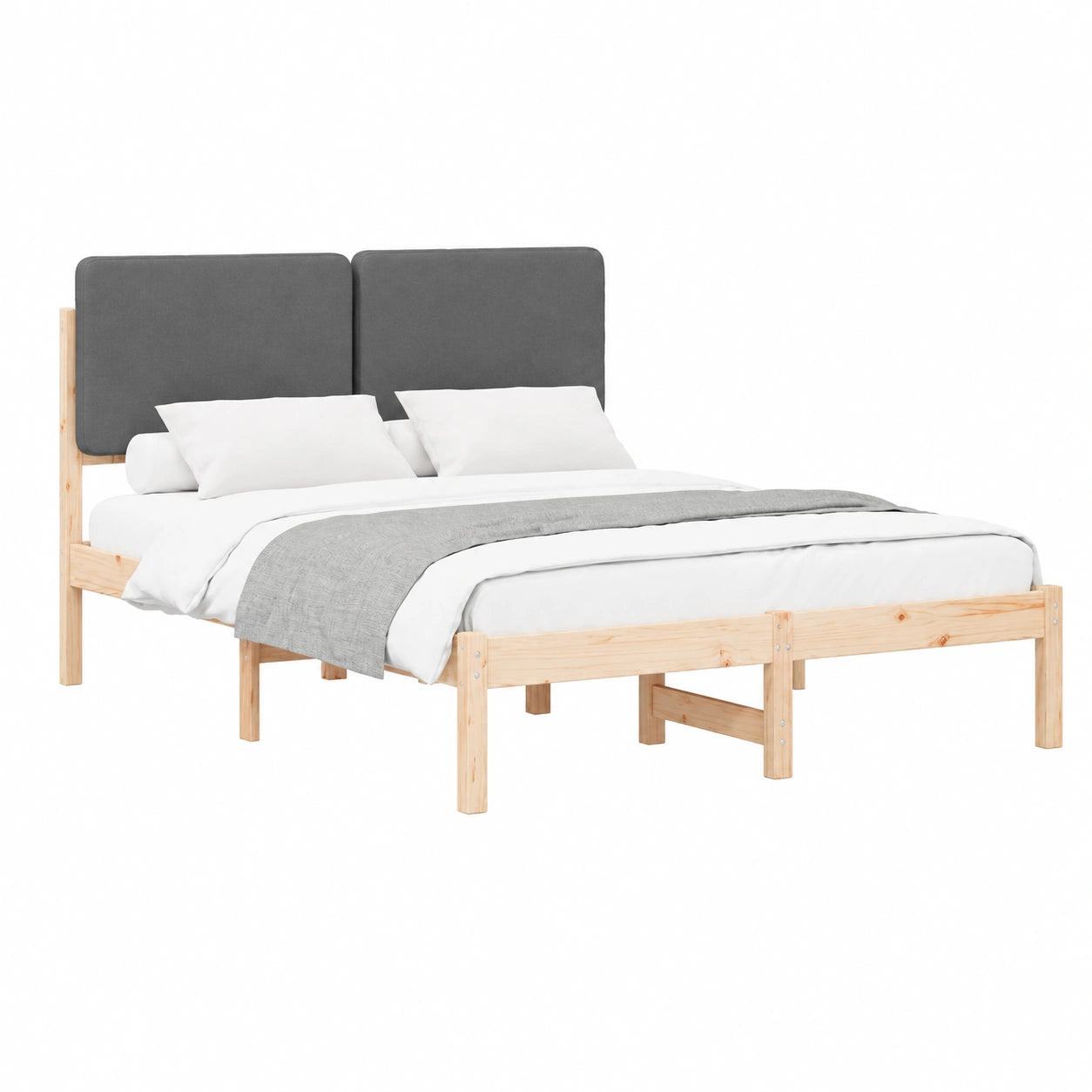 Letto Matrimoniale in Legno con Contenitore, Testiera Imbottita Grigio Scuro, 140x190 cm, Comodo e Facile da Montare
