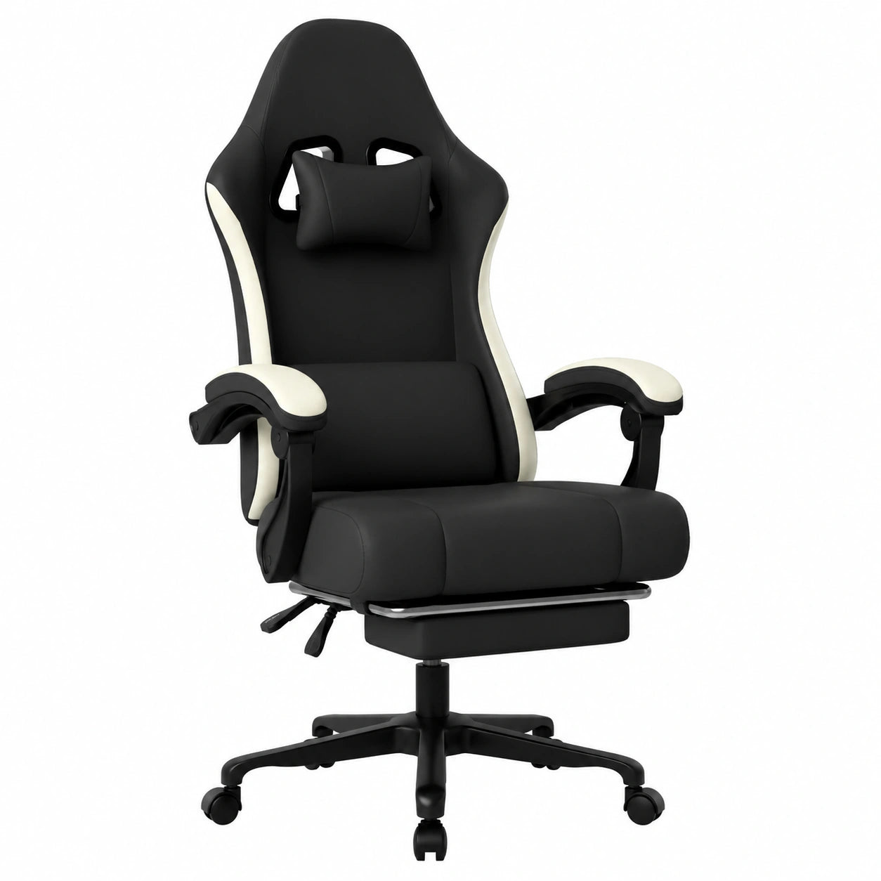 Poltrona Gaming Ergonomica con Cuscini Ergonomici e Poggiapiedi Estraibile, Supporto Lombare Regolabile, Schienale Inclinabile 90-135°, Capacità 150 Kg (Nero)