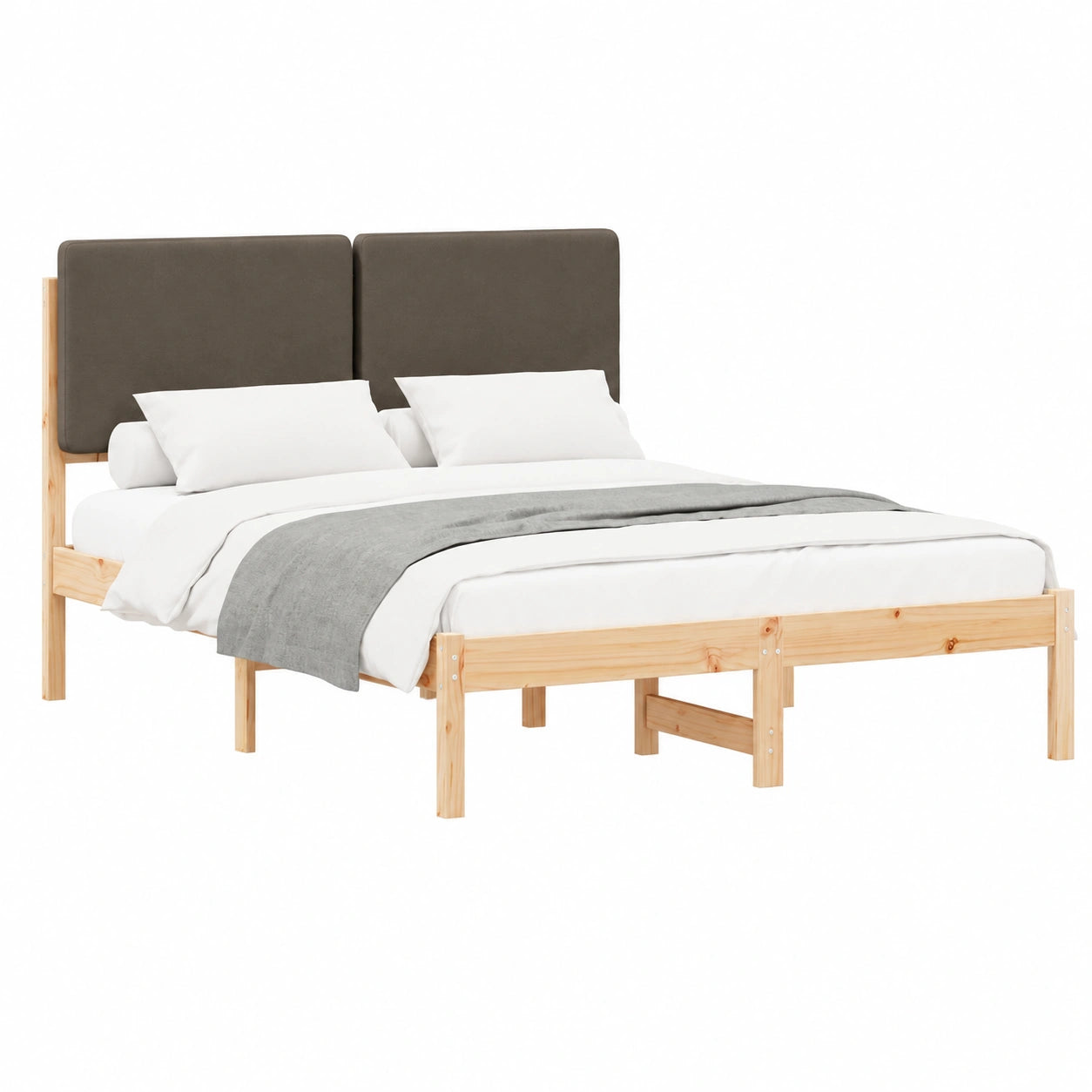 Letto Matrimoniale Contenitore in Legno di Pino con Testiera Imbottita 150x200 cm