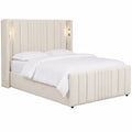 Letto Matrimoniale Beige con Contenitore e Lampade Integrate - Verbier 140x190cm