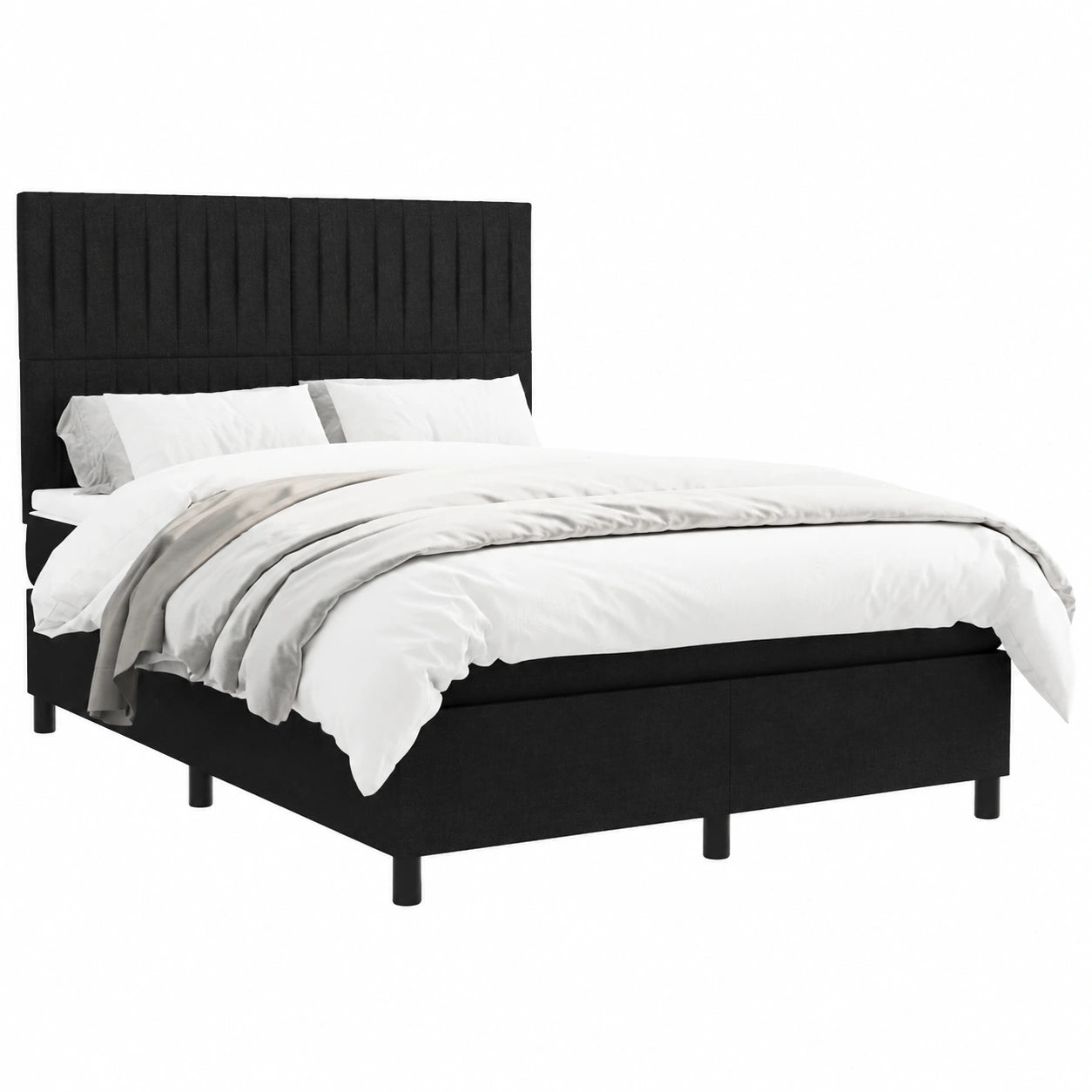 Letto matrimoniale moderno con materasso a molle, tessuto nero, 140x200 cm