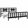 Letto Matrimoniale in Legno Massello con Testiera e Pediera, Nero 200x200 cm