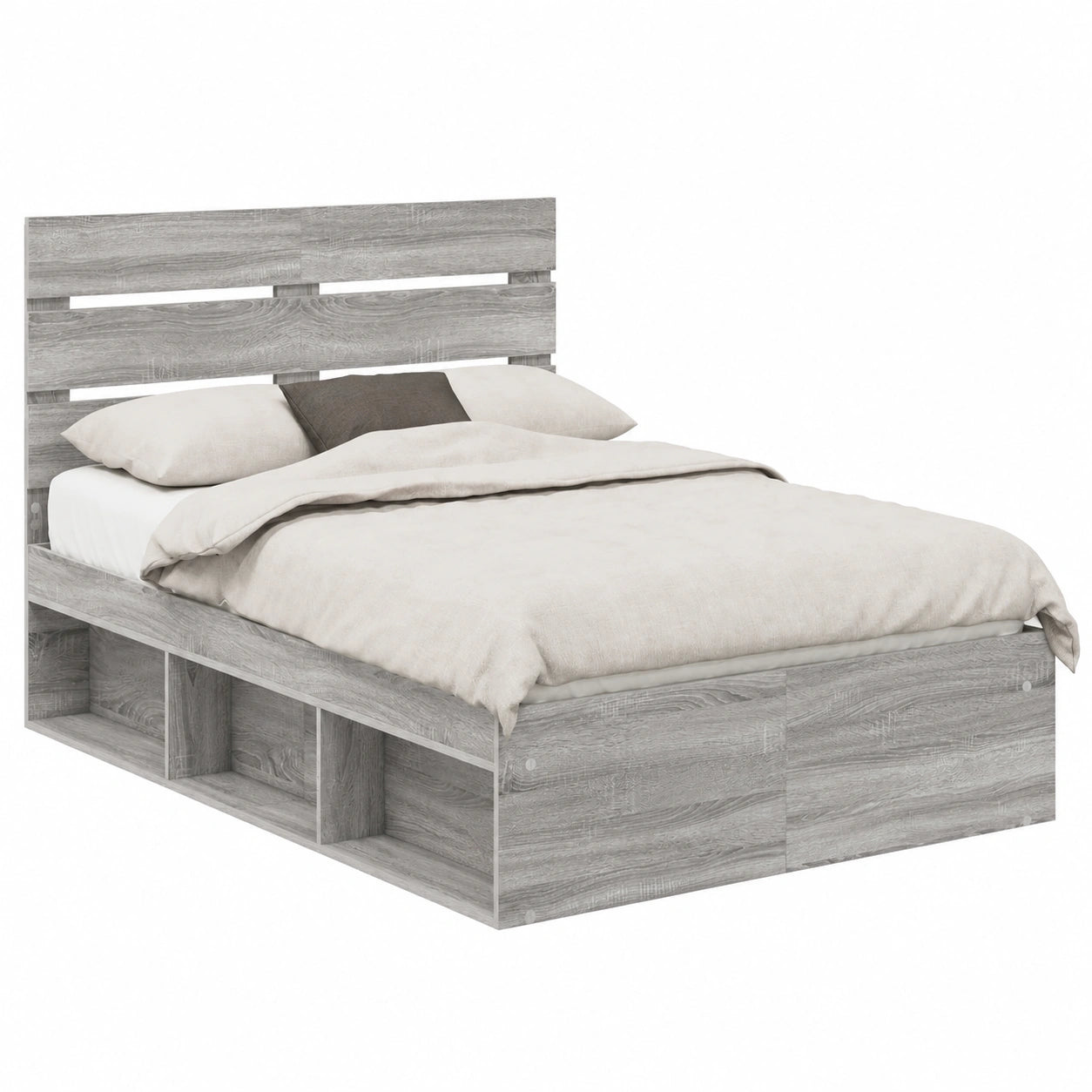 Letto Matrimoniale Moderno in Pino Massello Grigio Sonoma 120x190 cm con Testiera