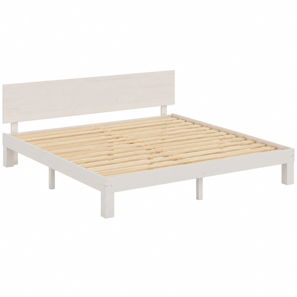 Letto Piattaforma in Legno di Pino Bianco 200x200 cm, Singolo o Matrimoniale, Telaio Elegante in Velluto