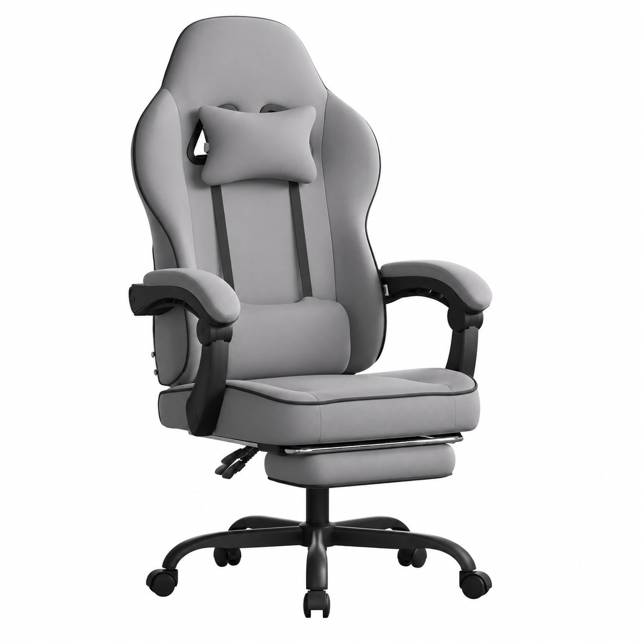 WOLTU Poltrona Gaming Ergonomica in Tessuto Grigio con Poggiapiedi, Supporto Avanzato