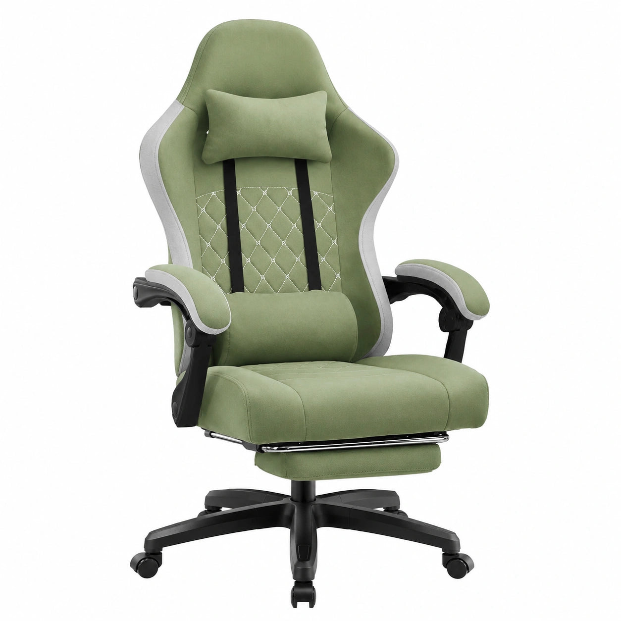 GTPLAYER Poltrona Gaming Ergonomica in Tessuto con Poggiapiedi Verde, Portata 150 kg