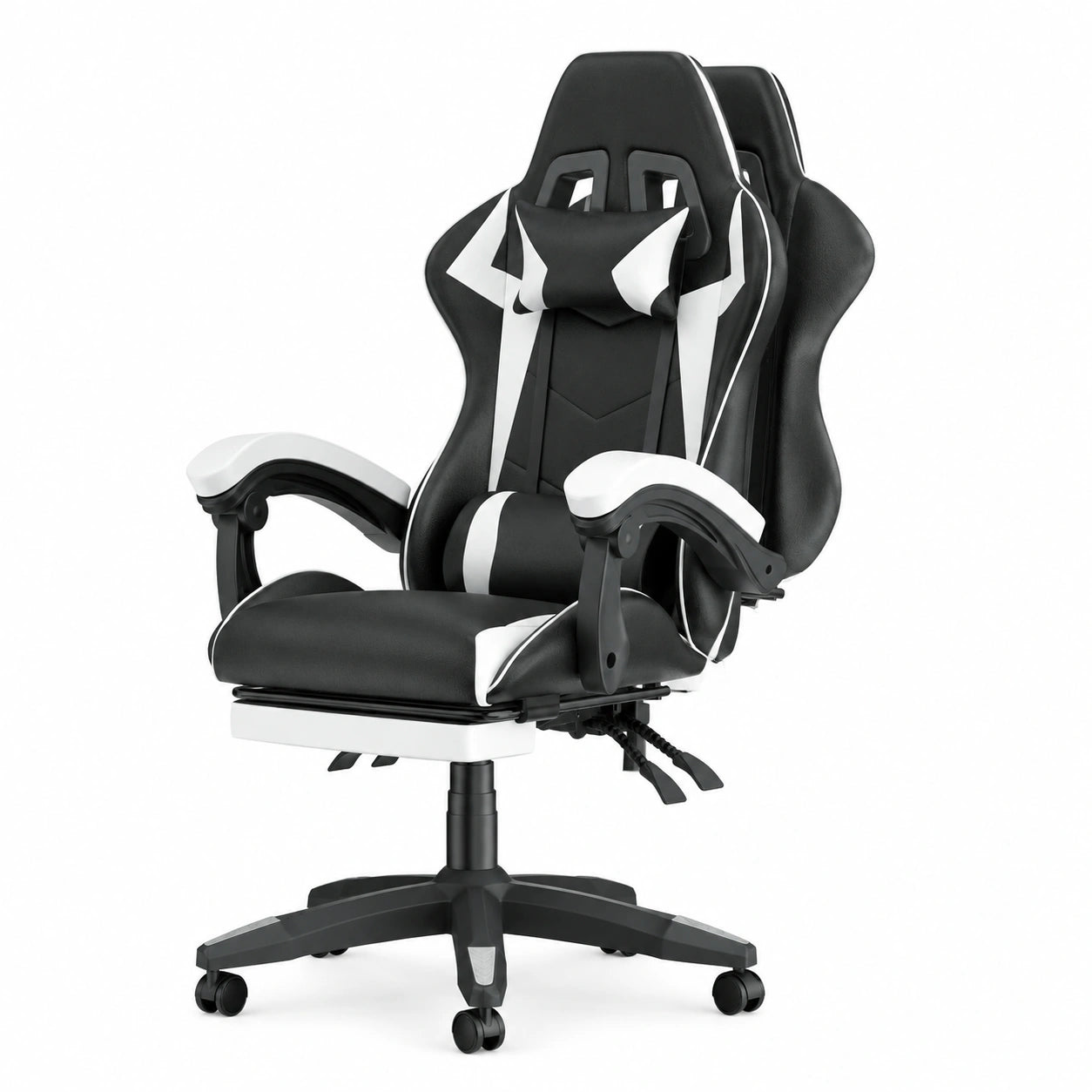Sedia Gaming Ergonomica Racingreat con Poggiapiedi, Cuscino Lombare e Poggiatesta, Regolabile in Altezza, per Ufficio e Videogiocatori, Bianco