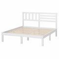 Struttura Letto Matrimoniale in Legno di Pino 160x200 cm Bianco, Design Moderno con Doghe