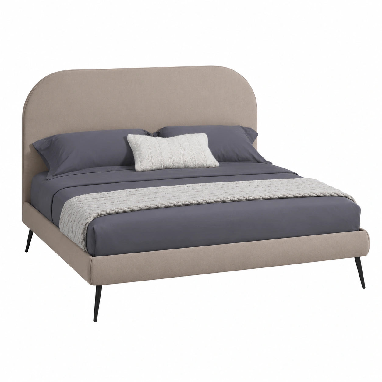 Letto Matrimoniale Sidney con Rete in Legno Incluso, Testiera Imbottita Beige, Struttura Robusta, Montaggio Semplice