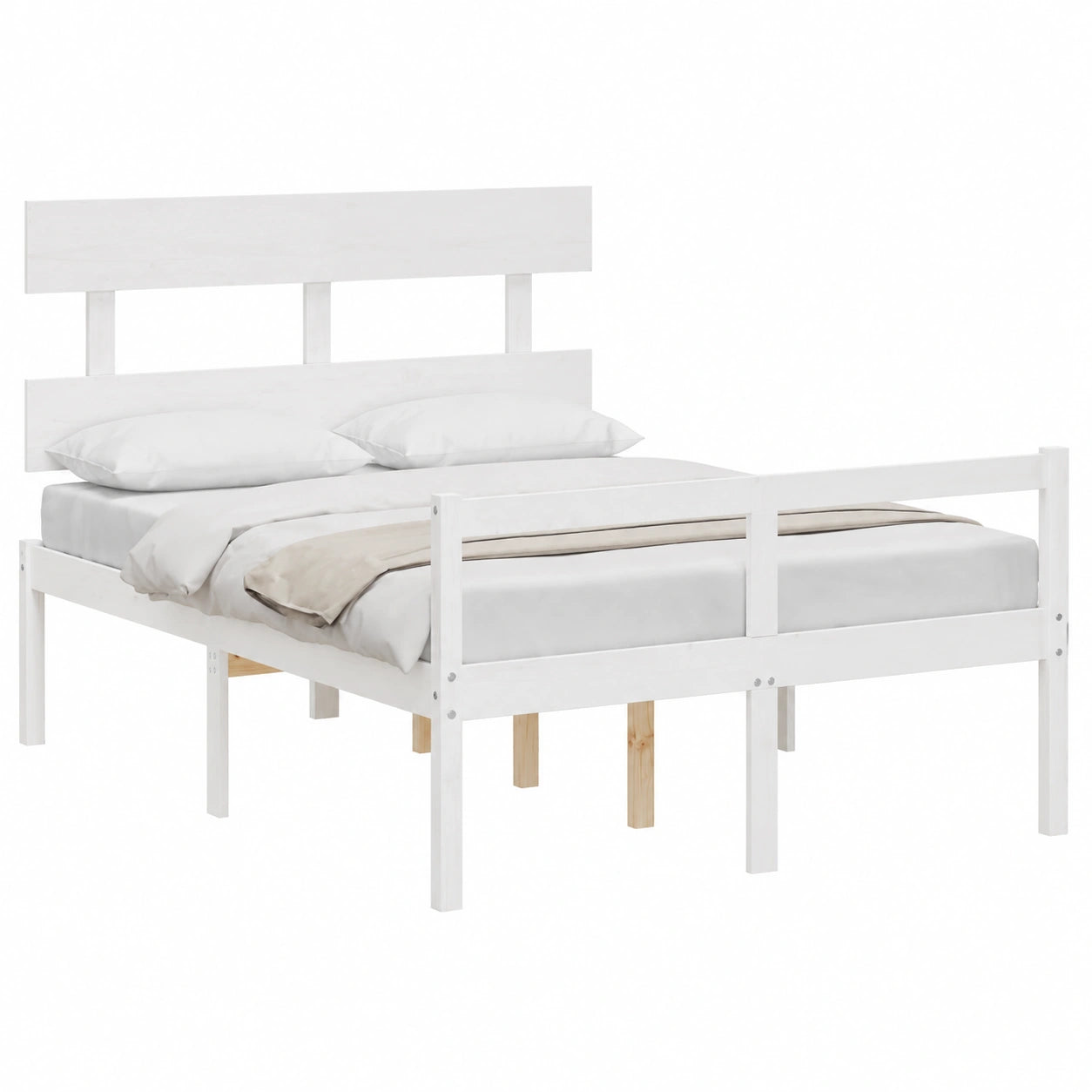 Letto Singolo in Legno Massello con Testiera Bianca 120x200 cm