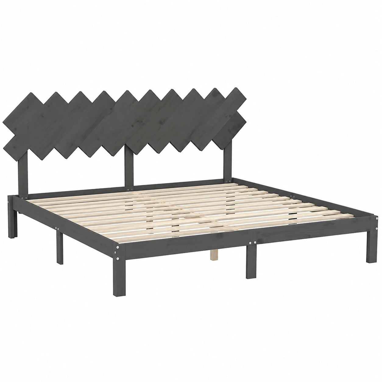 Struttura Letto Matrimoniale Grigio 200x200 cm in Legno Massello con Testiera