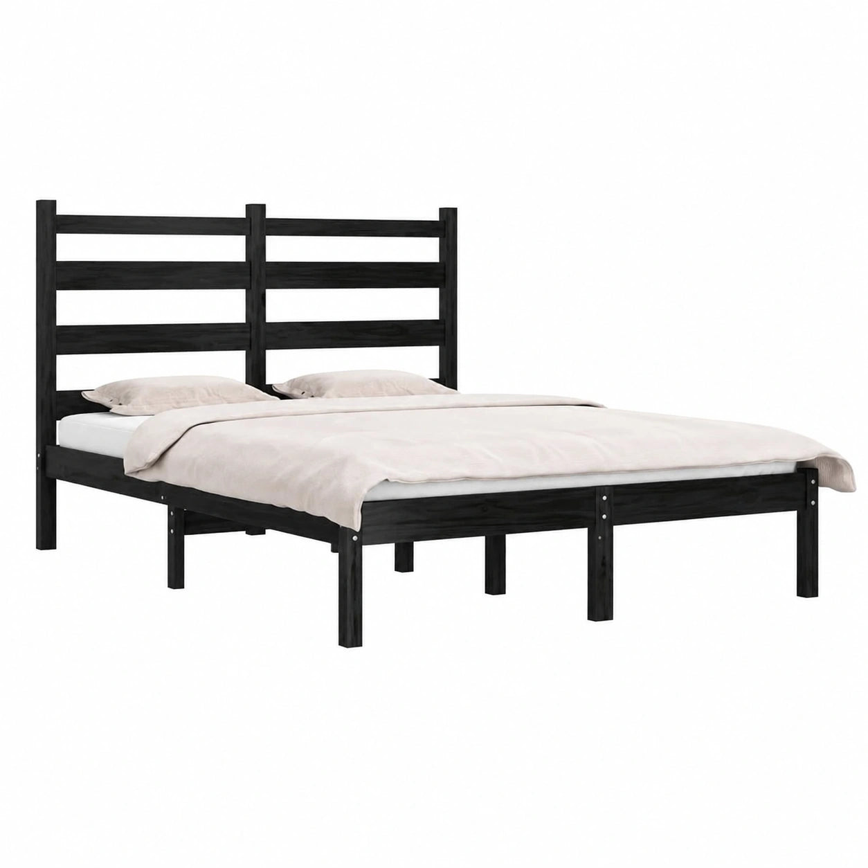 Struttura Letto Matrimoniale in Legno Massello di Pino 200x200 cm Nero