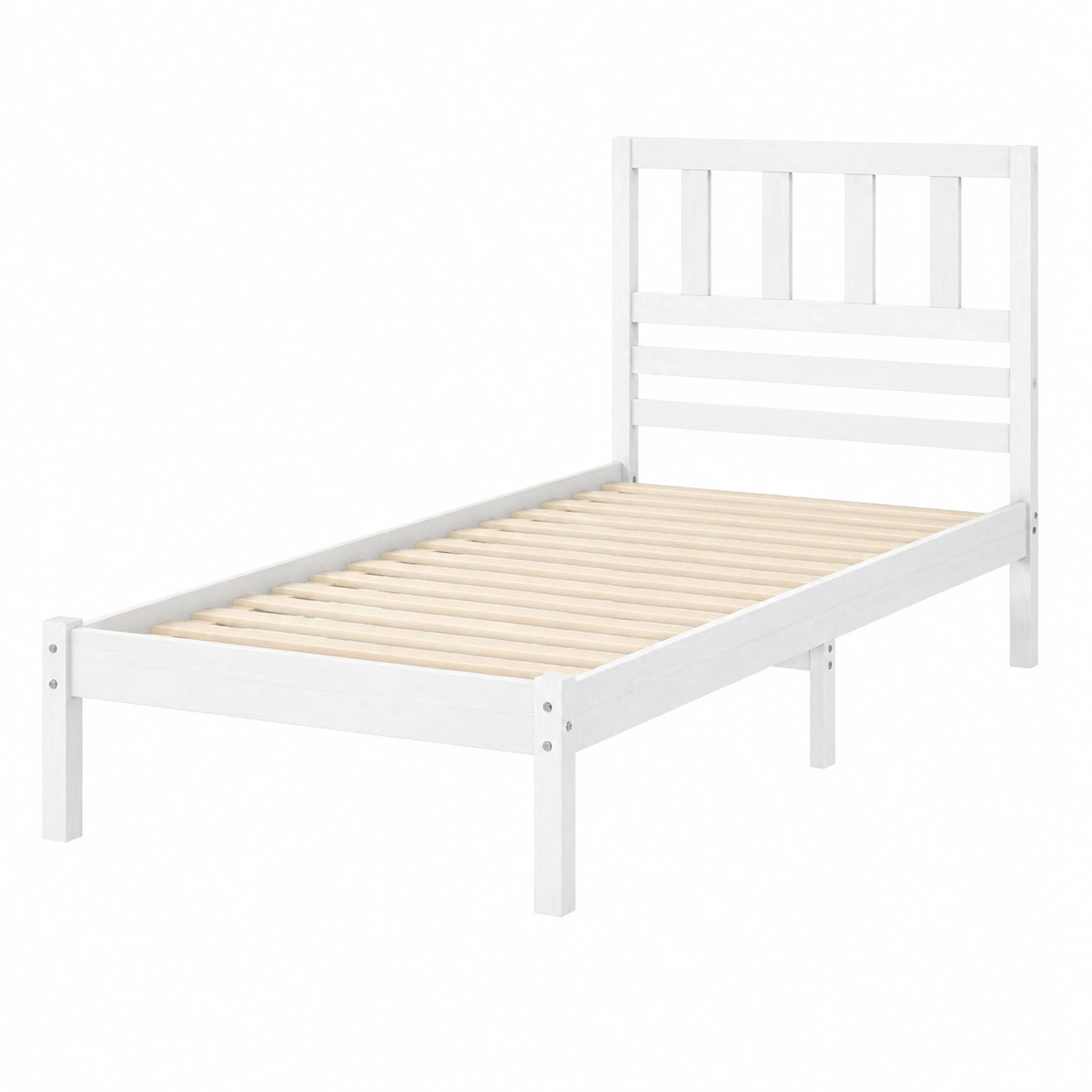 Letto Singolo in Legno Massello Bianco 75x190 cm senza Materasso