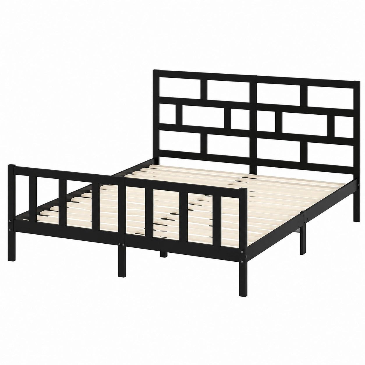 Letto Matrimoniale in Legno di Pino Nero 200x200 cm con Doghe