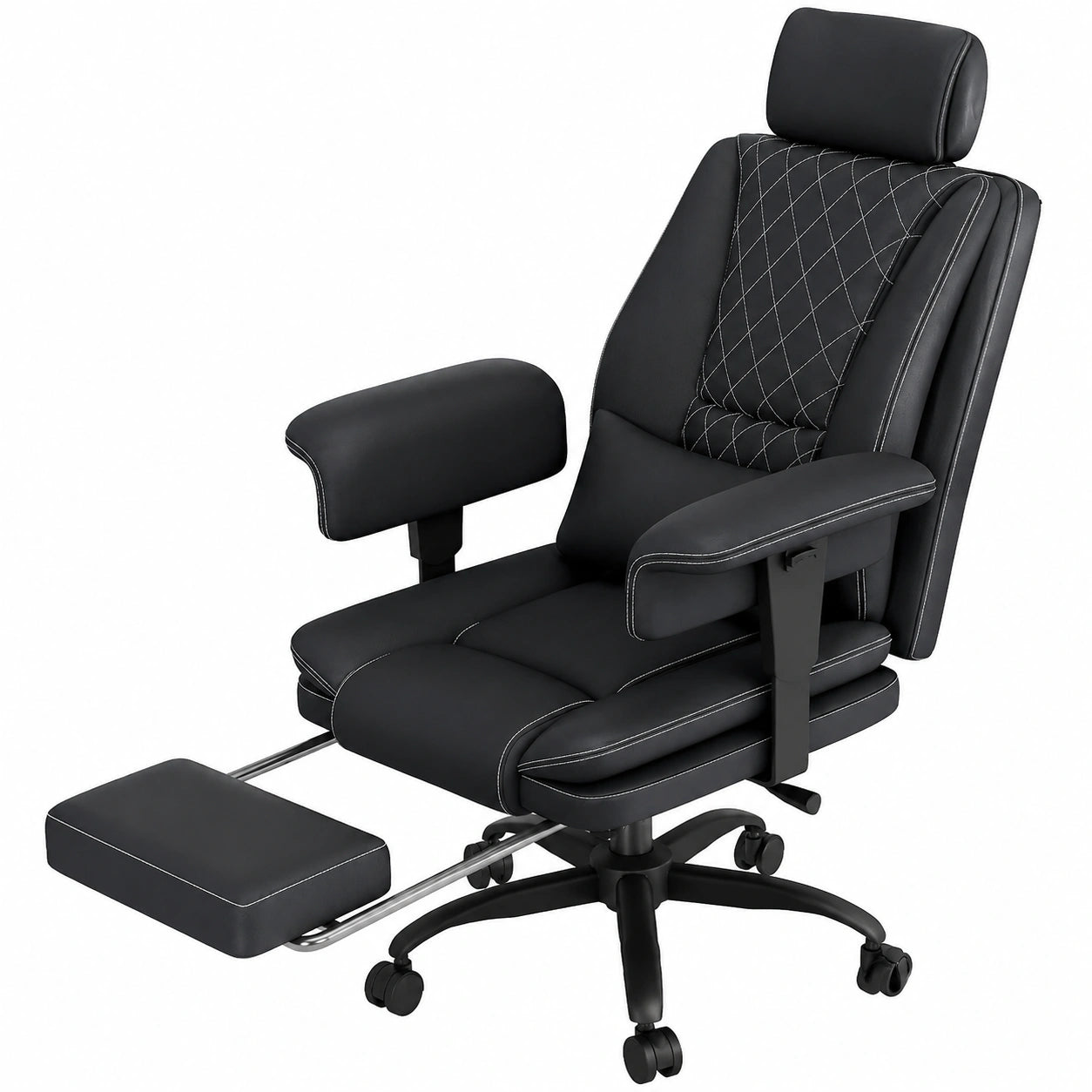 Poltrona Ufficio Ergonomica Big & Tall con Supporto Lombare e Poggiapiedi, Braccioli Regolabili, 200KG, Nero