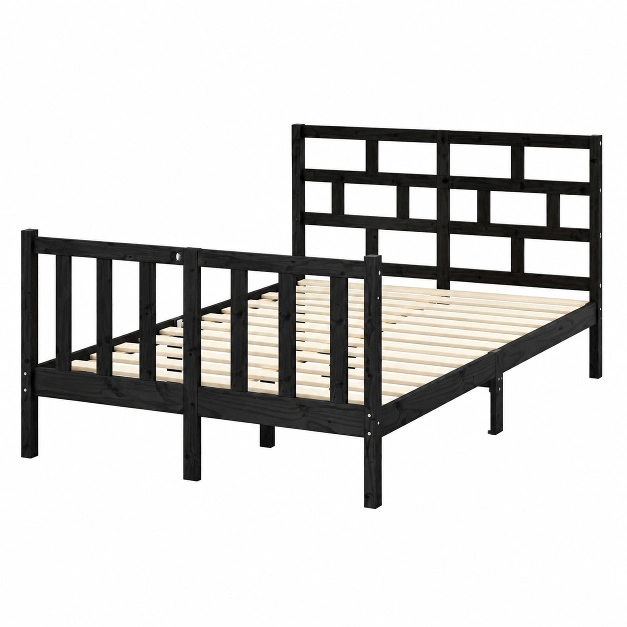 Letto Matrimoniale in Legno di Pino 135x190 cm Nero con Doghe