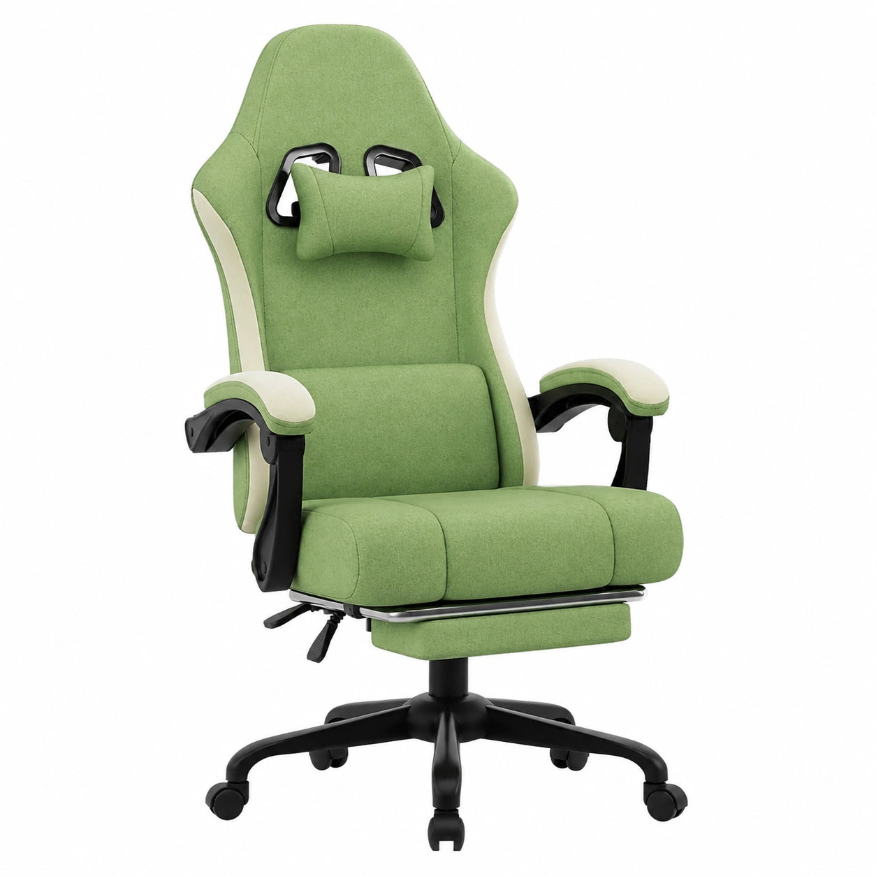 Poltrona Gaming Ergonomica con Poggiapiedi Estensibile, Schienale Regolabile 90-135°, Supporto Lombare e Portata 150 kg, Verde Lime
