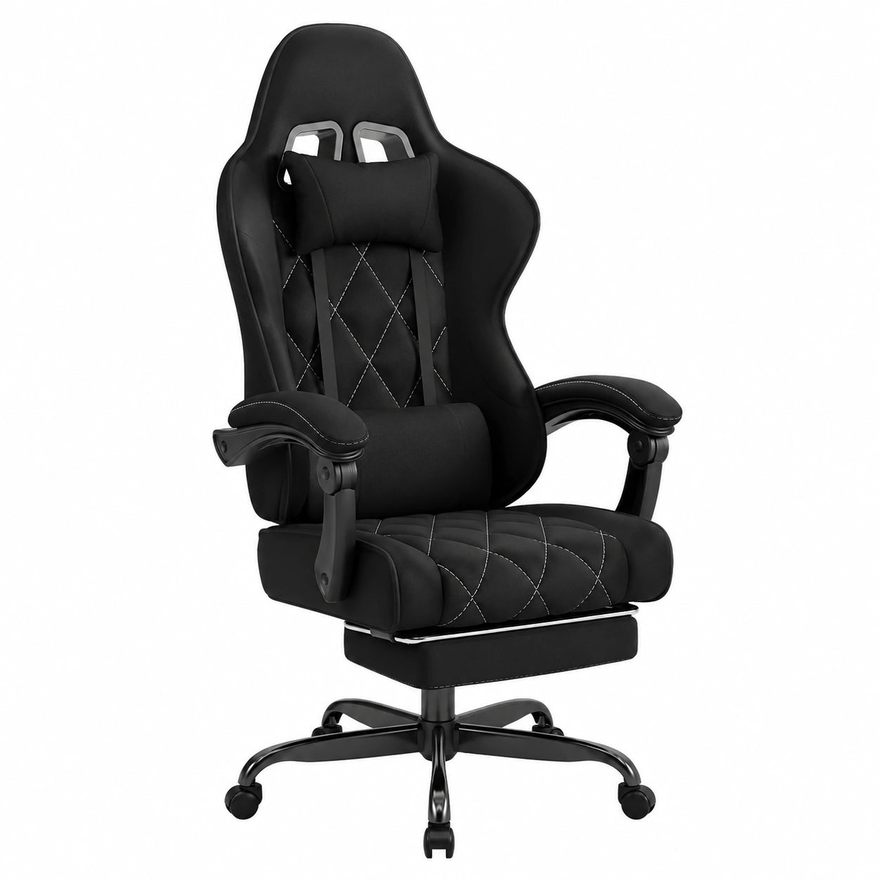 Poltrona da Gaming Ergonomica Devoko in Tessuto con Funzione Massaggiante, Regolabile e Girevole, Nera