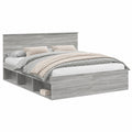 Letto matrimoniale in pino grigio Sonoma 180x200 cm con testiera e rete a doghe