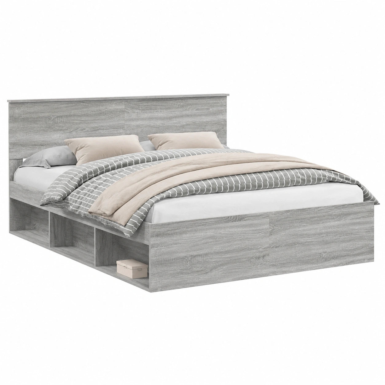 Letto matrimoniale in pino grigio Sonoma 180x200 cm con testiera e rete a doghe