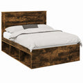 Letto matrimoniale in rovere fumé con testiera in pino massello, 140x190 cm, struttura solida e rete a doghe, stile minimalista per camera moderna