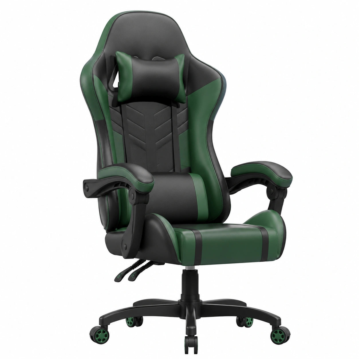 Sedia da Gaming Ergonomica con Massaggio, Poggiapiedi e Supporto Lombare, Regolabile 90°-135°, Capacità 150kg (Nero e Verde)
