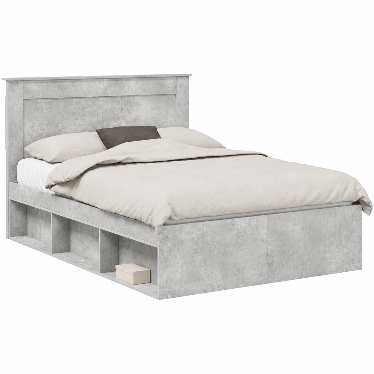 Letto Matrimoniale in Legno Massello Grigio, 150x200 cm con Testiera e Rete a Doghe, Capacità 200 kg