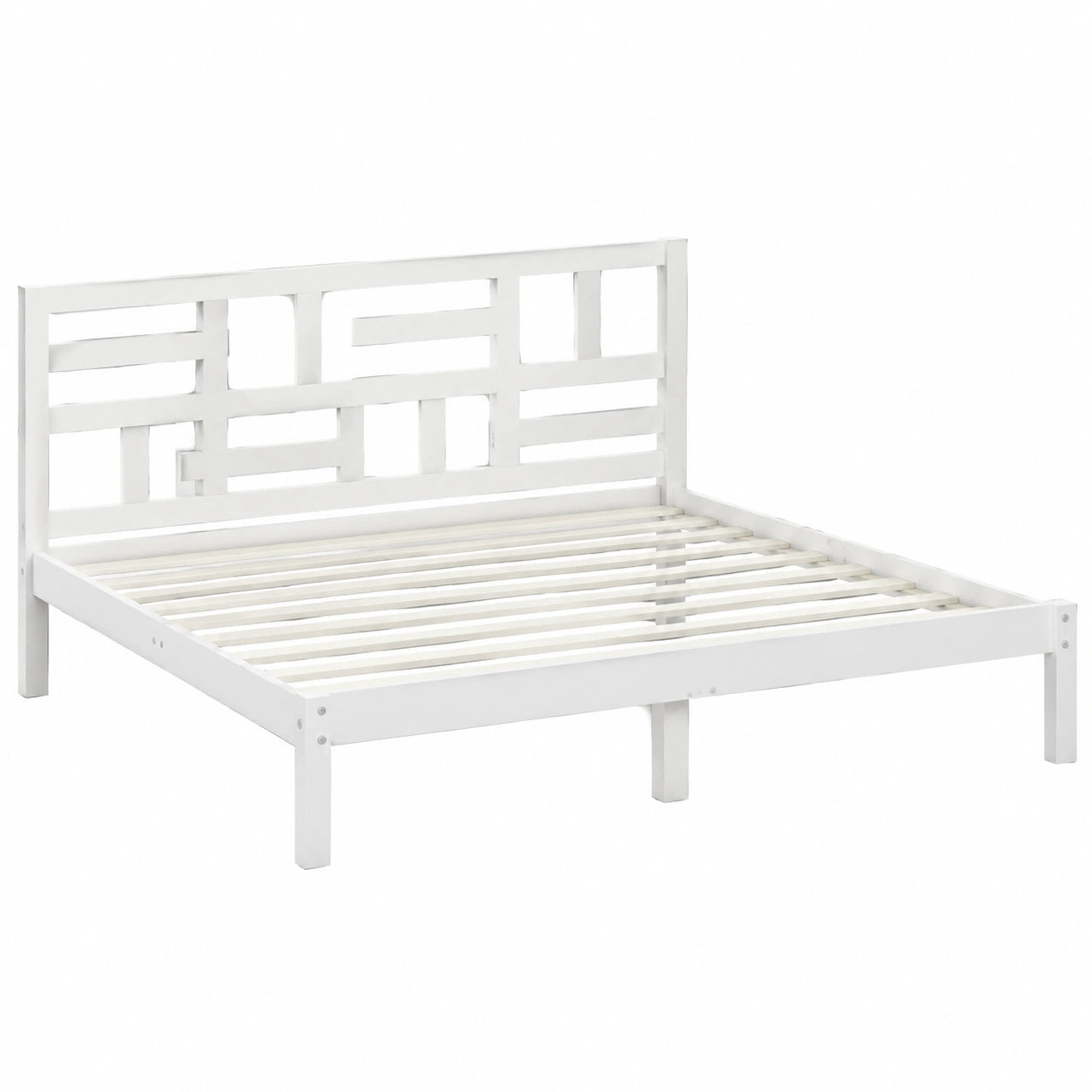 Letto Matrimoniale in Legno Massello 180x200 cm con Doghe, Design Moderno