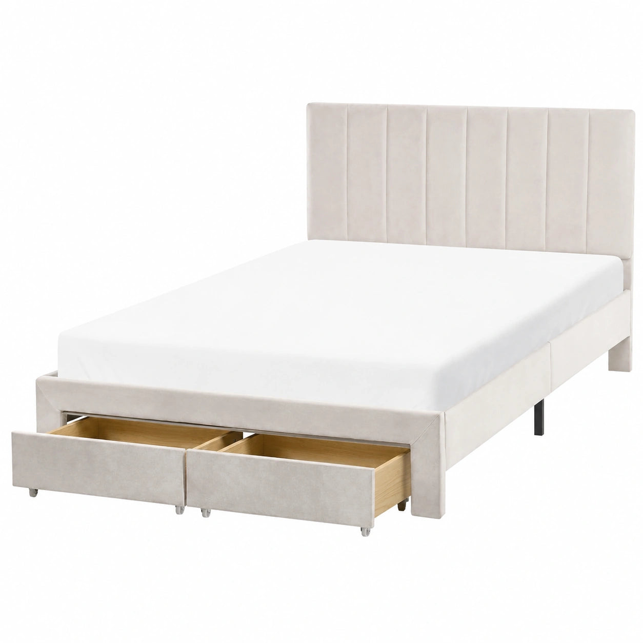 Letto Matrimoniale Moderno con Cassetti 120x200 cm Velluto Bianco Sporco