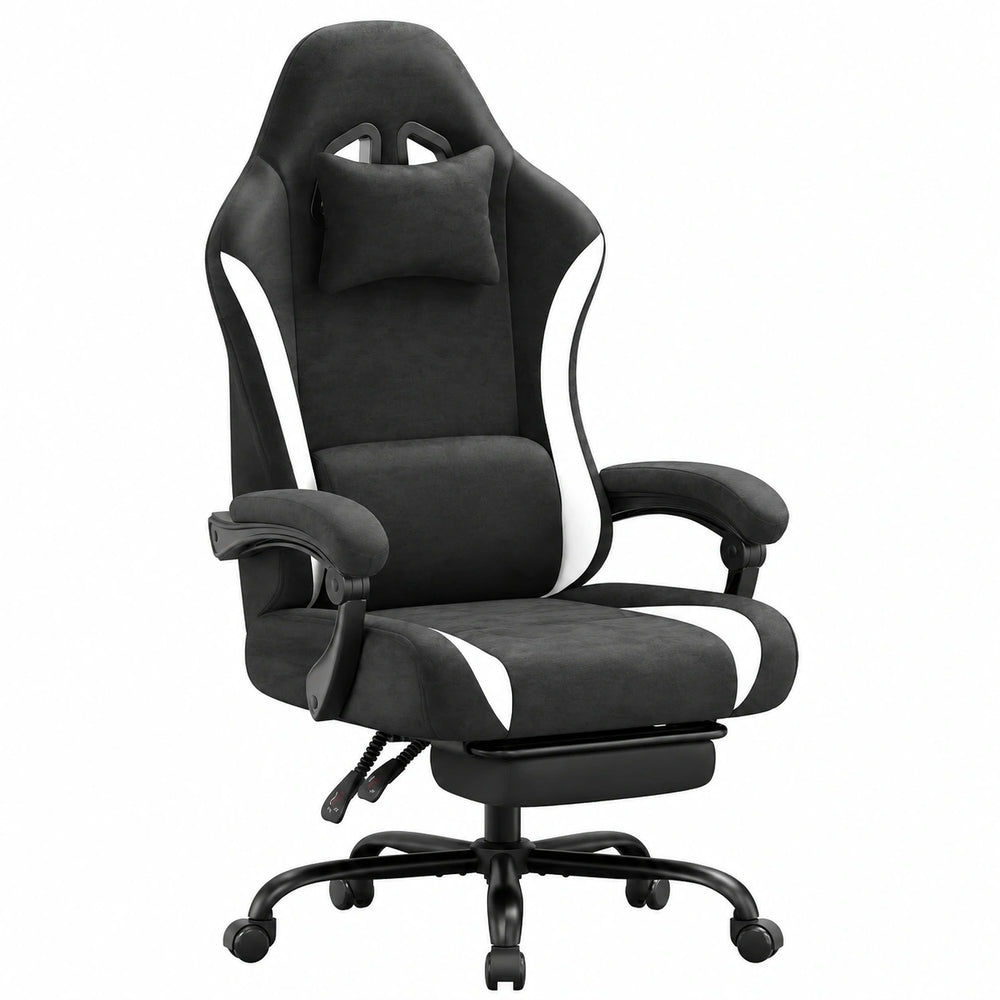 Poltrona da Gioco Ergonomica SONGMICS con Recliner e Poggiapiedi, Supporto Lombare, Grigio e Bianco