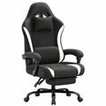Poltrona da Gioco Ergonomica SONGMICS con Recliner e Poggiapiedi, Supporto Lombare, Grigio e Bianco