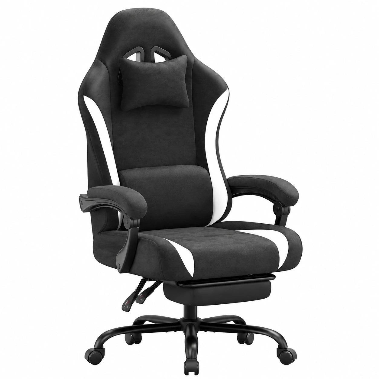 Poltrona da Gioco Ergonomica SONGMICS con Recliner e Poggiapiedi, Supporto Lombare, Grigio e Bianco