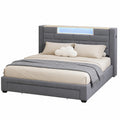 Letto Matrimoniale Imbottito con Contenitore e LED - Grigio 160x200 cm