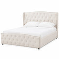 Letto Matrimoniale con Contenitore 160x200 cm, Idraulico, Doghe in Legno, Bianco Crema