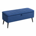 HOMCOM Pouf Contenitore Imbottito in Tessuto Lino, Gambe in Acciaio, 102x40x44 cm, Blu Scuro