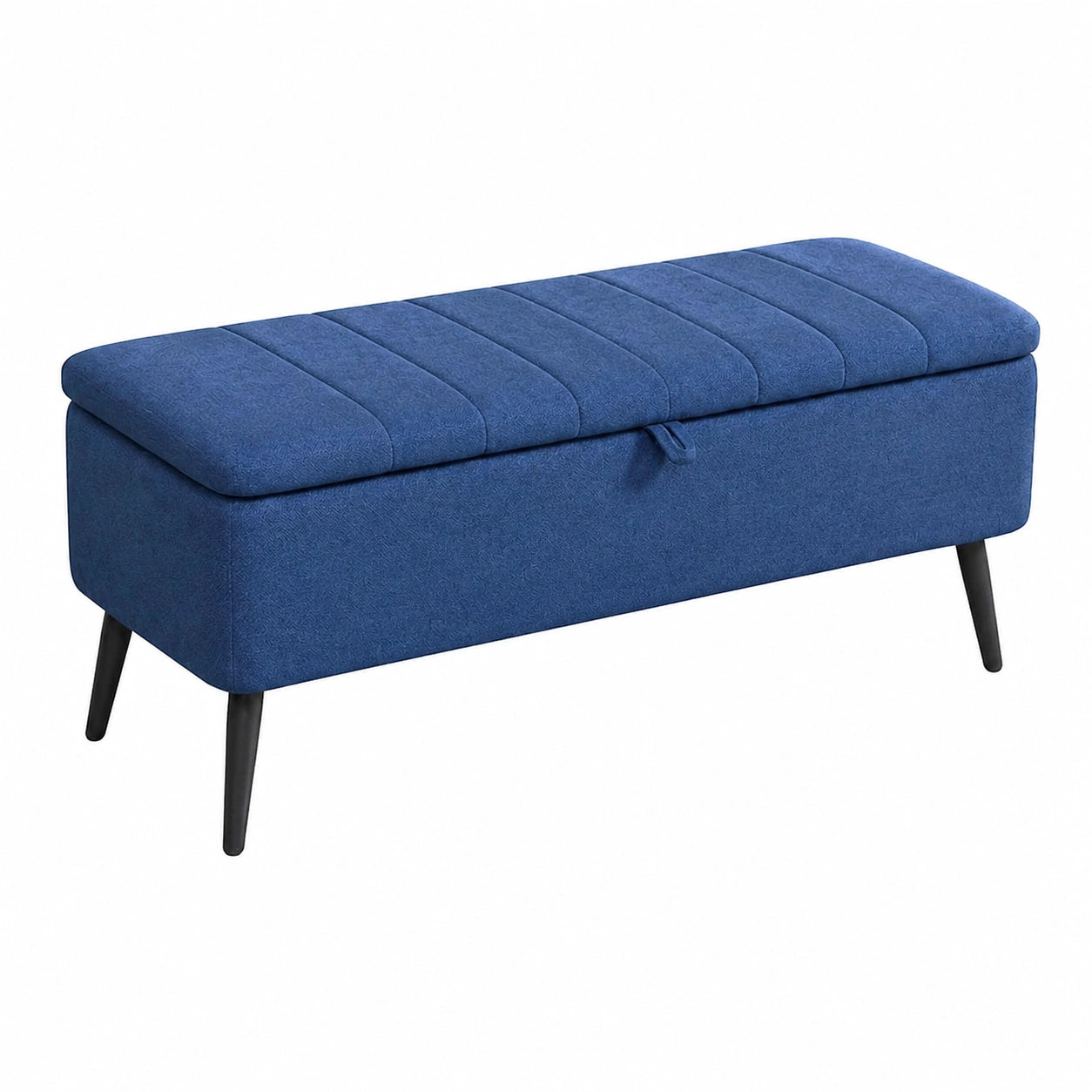 HOMCOM Pouf Contenitore Imbottito in Tessuto Lino, Gambe in Acciaio, 102x40x44 cm, Blu Scuro